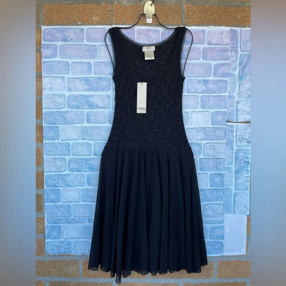 Fuzzi Jean Paul guiltier Black Lace Tulle Mesh Fit Flare Stretch  dress small